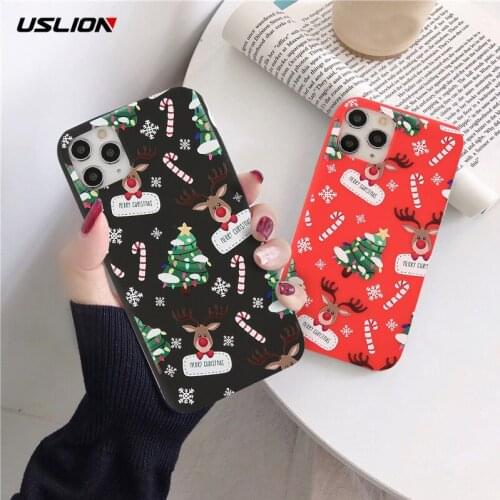 USLION Christmas Shockproof Phone Case For iPhone 11 Pro Max X XR XS Max 5S 6S 7 8 7Plus SE 2020 Soft Silicone TPU Back Cover