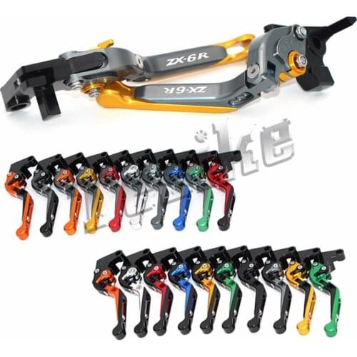 CNC Brake Clutch Levers Motorcycle For Kawasaki ZX6R/636 ZX-6R 2007-2016 2008 2009 2010 2011 2012 2014 Foldable Extendable Logo