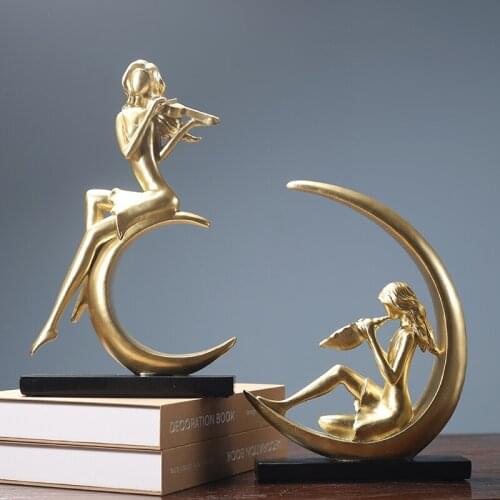 EUROPEAN ART RETRO RESIN MOON GODDESS LUXURY GOLDEN CHARACTER SCULPTURE DECORATION MODERN HOME DECORATION ACCESSORIES GIFT