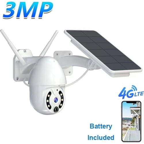 HONTUSEC 4G Sim Card Solar PTZ IP Camera 3MP Two Way Audio Motion Detection PIR Alarm Low Power Rechargeable Battery Camera