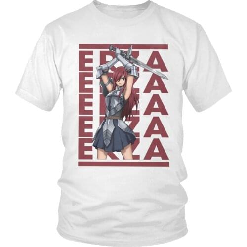 Cool Men Vintage Fairy Tail Shirts Short Sleeved Soft Cotton T-shirt Leisure Japanese Supernatural Anime Erza Scarlet Tee Tops