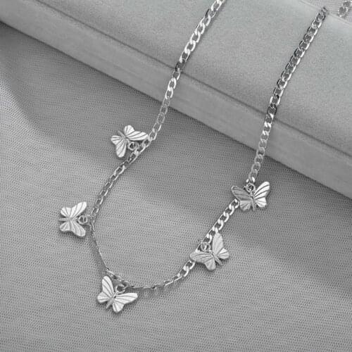 1pc Butterfly Short Necklace Sweater Chain Butterfly Choker Necklace Vintage Metal Clavicle Chain Clothing Accessories