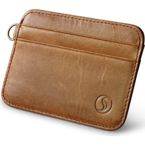 Genuine Leather Credit Card Holder Bank Card Case Key Ring Mini Card Wallet Thin Men Business ID Cards Pack Cash Pocket Cheap