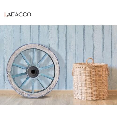 Laeacco Old Wooden Wheel Wall Floor Basket Baby Newborn Photozone Portrait Photographic Background Photo Backdrop Photo Studio