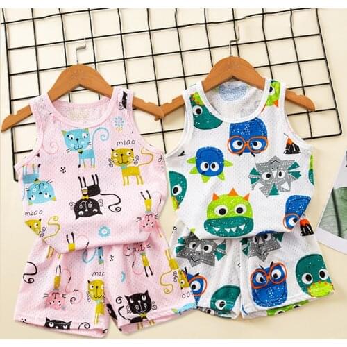 Summer Boys Girls Sleeveless Cotton Pajamas Sets Childrens Sleepwear Baby Homewear Teen Girls Pajama 1-9Years Rainbow Pjs