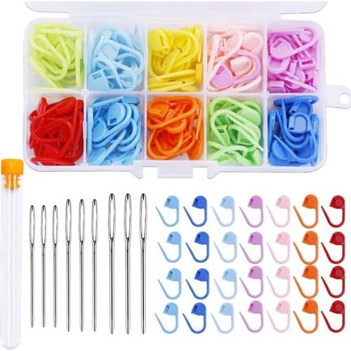 LMDZ 120 Pieces Knitting Crochet Stitch Markers,Colorful Knitting Markers Crochet Clips with 9 Pieces Big Eye Sewing Needles