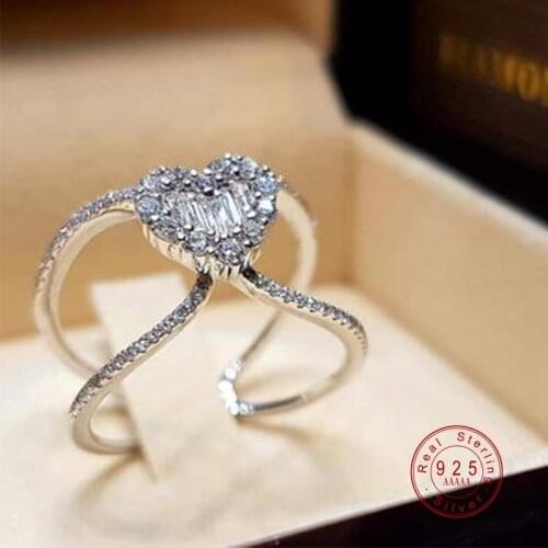Love Heart Shaped Silver color Ring For Women Fashion Cubic Zircon Wedding Ring Female Promise Love Valentines Day Ring