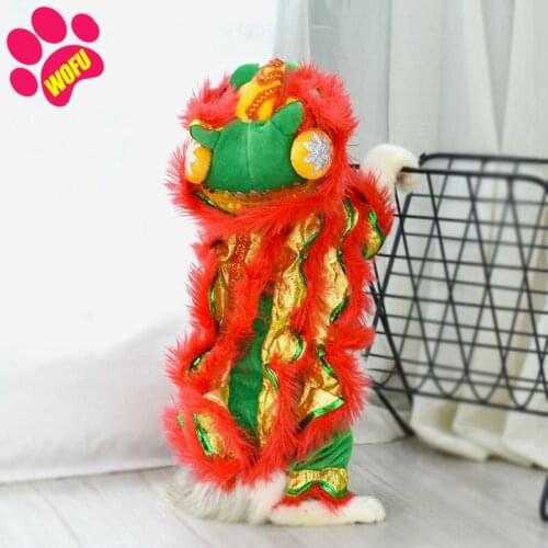WOFUWOFU Cute Dance Lion Pet Costume with Red Sequins New Year Cat Dog Clothes Hoodies Coat for Small Dogs