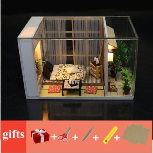 Mini doll house free dust cover led light mini poppenhuis diy wooden miniature dollhouse garden kit wood house toys for children