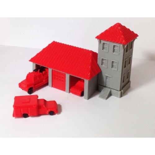 Outland Models Country Fire Station with 3 Fire Trucks N Scale Train Railway