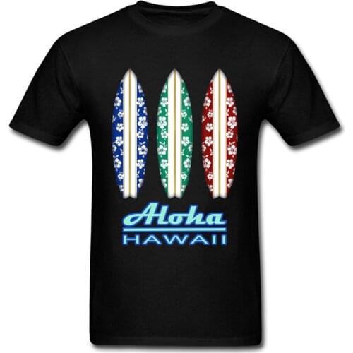 Aloha Hawaii Surfboards T-shirt Men Holiday T Shirt Surfer Tops Cool Summer Clothes Cotton Tshirt Guys Groups Shirt Wholesale