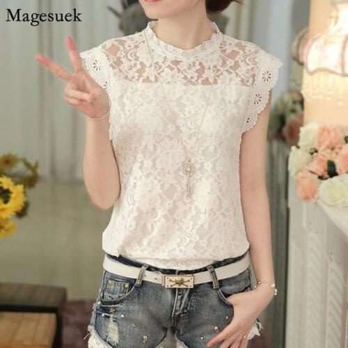 New Fashion Lace Women Blouses And Shirts Plus Size Sleeveless Ladies Blouse Tops Hollow Out Womens Shirt Clothing Blusas 59G