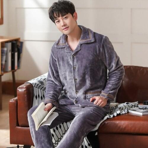 Pajamas Men Long Sleeve Pijama Set For Male Plus Size Sleep Clothing Casual Nightie Sleepwear Man Pyjamas Suit Autumn Winter