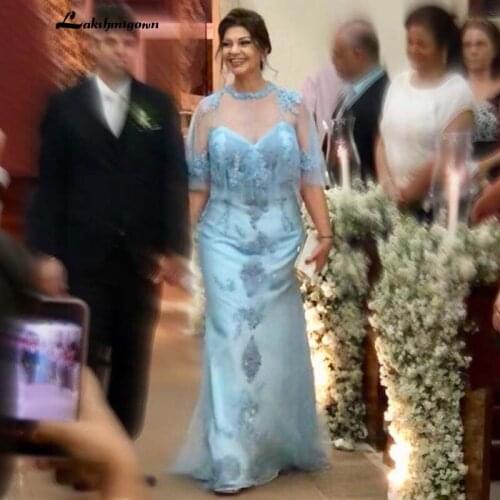 Luxury Blue Long Mother Of the Bride Dresses with Cape Coat Jacket Bolero 2 Piece 2019 Wedding Party Evening Gowns Formal Dress