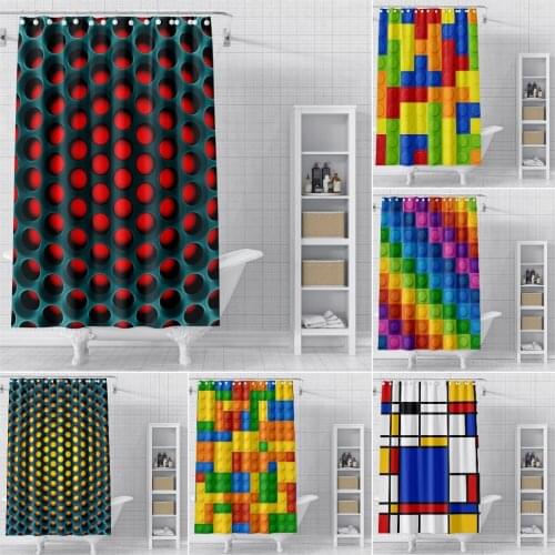 3D Color Geometric Hole Shower Curtains For Bathroom Abstract Style Solid Polyester Bathroom Curtains Waterproof Shower Curtains