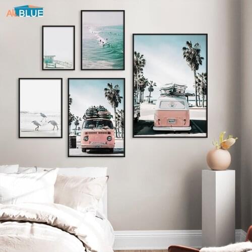 Scandinavian Tropical Landscape Posters And Prints Beach Bus Canvas Painting Wall Art Picture For Living Room Nordic Home Decor