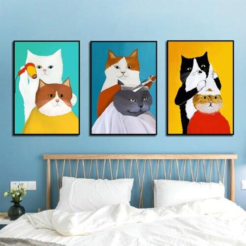 Funny Cartoon Animals Cat Barber Posters And Prints Nordic Canvas Painting Wall Art Picture Nursery Kids Bedroom Home Decor