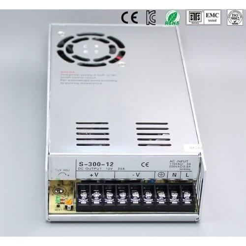 Best quality 12V 25A 300W Switching Power Supply Driver for LED Strip AC 100-240V Input to DC 12V free shipping