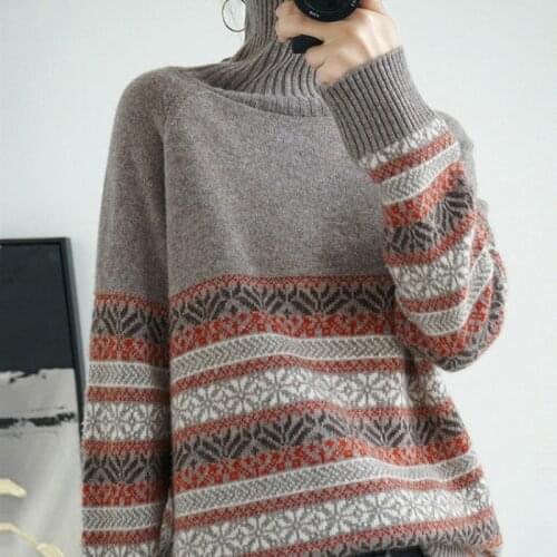 Turtleneck sweater ladies thick loose pullover long-sleeved new sweater women winter fashion jacquard blouse all-match casual