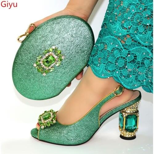 Doershow green Shoes with Matching Bag for Women Nigerian Shoe and Bag Set for party African Shoe and Bag Set for lady!! SFY1-4