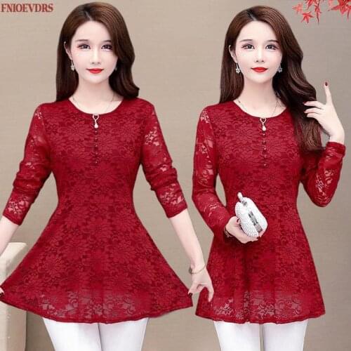 Women Winter Spring Basic Wear Elegant Office Lady Work Hollow Out Black Lace Vintage Tunic Peplum Tops And Blouses