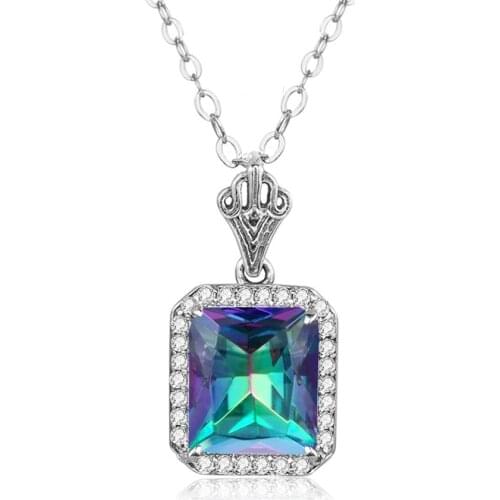 Szjinao Sterling Silver Pendant Rainbow Mystic Topaz Real 925 Silver Jewelry Diamond Women Bohemia Party Gemstone Pendientes New