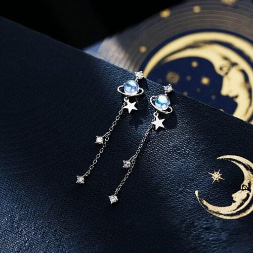 YOUNQ S925 Sterling Silver Fantasy Star Earrings Long Fashion Dangle Earrings Womens Wedding Fine Jewelry Making SBE007