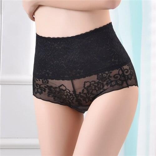 High Waist Women Briefs Sexy Lace Floral Panties Bodyshaper Female Underpants Seamless Knickers Mesh See Through Lingerie