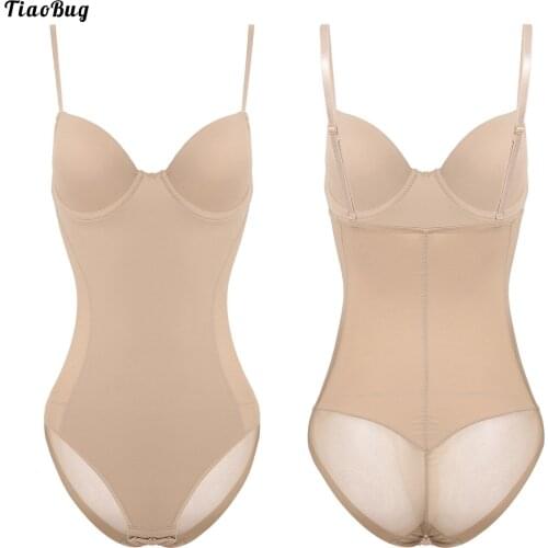 Women One-Piece Adjustable Straps Slight Padded See-Through Mesh Patchwork Stretchy Jumpsuit Corset Bustier Corselet Body Shaper