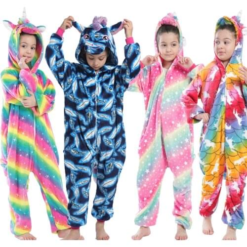 Winter Baby Girls Boys Animal Cartoon Kigurumi Pajamas Childrens Pajamas Homewear Cosplay Costume Funny Pajama Unicorn Pijamas