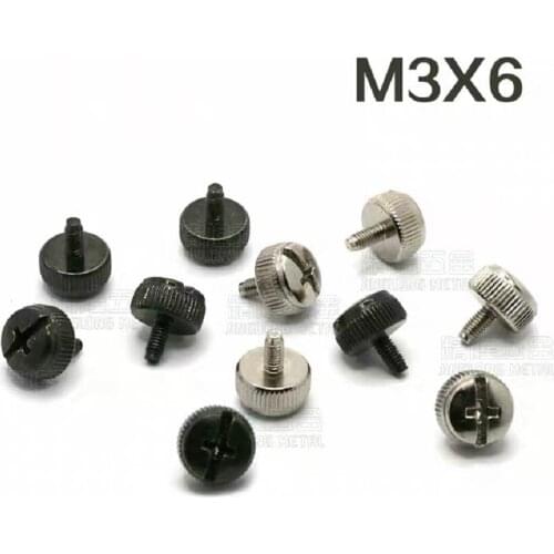 100PCS Hand screw M3X6 free tool adjustment screw manual step eleven word slot knurling black
