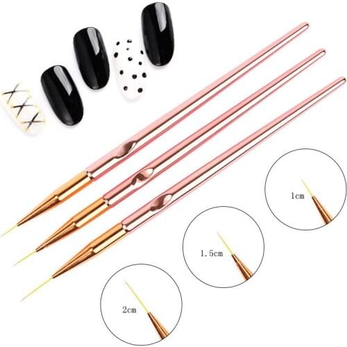 3pcs/set Acrylic UV Gel Polish Brushes Nail Art Brush Liner Painting Pen Drawing Flower Line Grid 3D Tips French Design Manicure