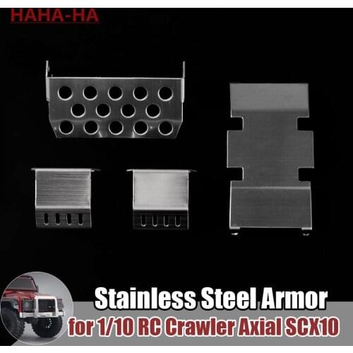 4pcs Stainless Steel Chassis Armored Protection Skid Plate for 1/10 RC Crawler Car Axial SCX10 II 90046 Upgrade Parts