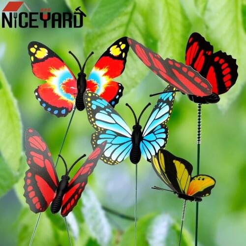 5 Pcs/Bunch Colorful Butterfly Stakes Butterfly Flower Pots Decoration Home improvement With Pile Garden Supplies Outdoor Decor