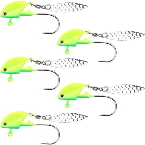 5pcs Shad Jig Heads Luminous Fishing Lures Swimbait Hooks with Spoon for Saltwater and Freshwater Bass Walleye