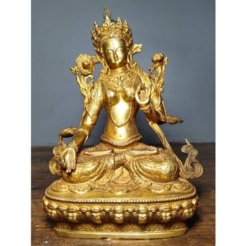 8"Tibet Buddhism Temple Old bronze Gilt Seven-eyed Tara Tibetan Buddha White Tara Guanyin Bodhisattva Statue Enshrine the Buddha