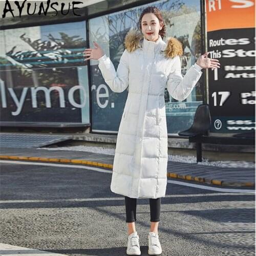 AYUNSUE 2020 New Duck Down Jacket Women Thick Long Winter Coat Women Raccoon Dog Fur Collar Puffer Jacket Doudoune Femme KJ6025