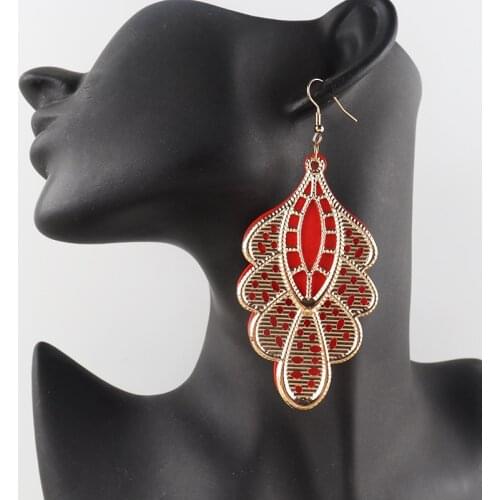 Free shipping!Fashion Gold Color Leaf Geometric Drop Earring for Women Vintage Red Green Yellow Earring