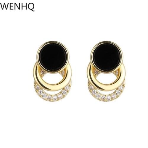 GRACE JUN New Arrival Gold Color Geometric 3 Layer Circle Geometric Clip on Earrings Women Without Pierced Cute Cuff Earrings