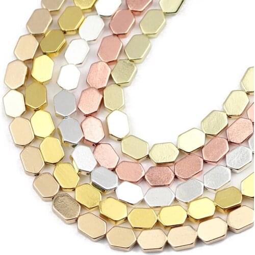 Rose Gold Silvers Hexagon Natural Hematite Stone Spacers Loose Beads For Jewelry Making 4X6mm Diy Bracelets Necklace 15" Strand