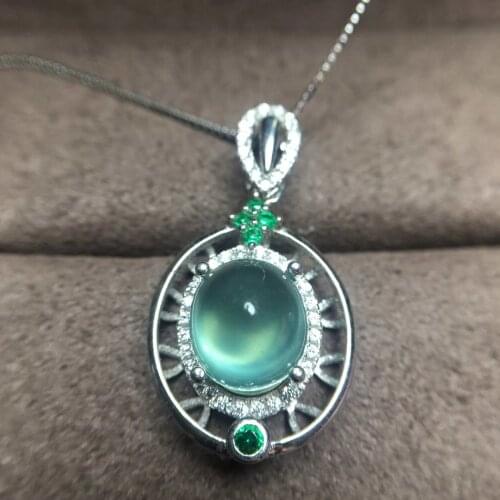 Natural green prehnite round network Pendant natural gemstone pendant necklace S925 silver Fashion woman girl party jewelery