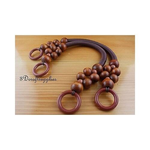Wooden handles with wood bead Purse handles handbag handle a pair red 46 cm Y21