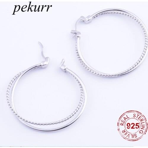 Pekurr Double Round Spiral Ring 925 Sterling Silver Earrings Rings Women Hoop Earrings Jewelry Fashion Elegant Accesories