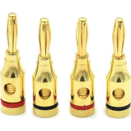 G2AB 4pcs Gold Plated Jack Speaker Banana Plugs Open Screw Type Connector for Speaker Wire Home Theater