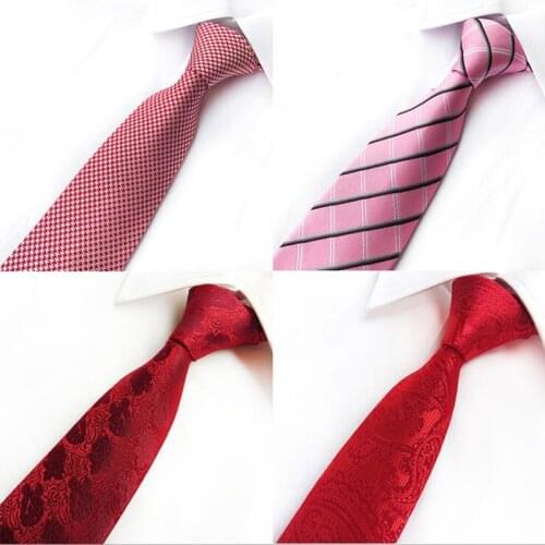 Ricnais Red Mens Tie Slik Pink Striped Plaid Neck Ties For Men Gravata Wedding Business Mens Accessories Gift Floral Tie