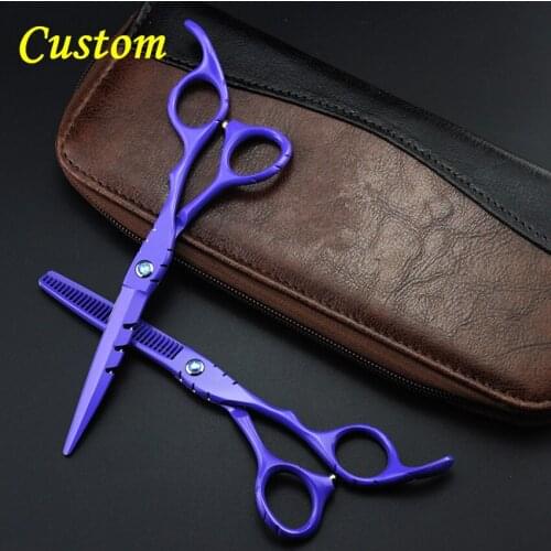 Custom 440c 6 5.5 inch purple cut hair scissors set cutting barber makas make up scissor thinning shears hairdressing scissors