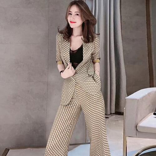 2021 summer new temperament printed suit high waist wide leg pants professional suit