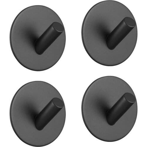 4pcs Black Wall hook Bathroom Stainless Steel Coat Hook Kitchen Hardware Robe Hooks Rustproof Towel Hook Bathroom Accessories