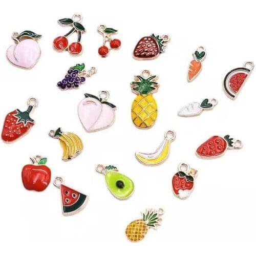 Summer Fruits Series Pendant Strawberry Cherry Enamel Alloy Accessories For Diy Bracelet Necklace Earrings Jewelry Wholesale