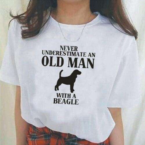 Summer Short Sleeve Tee Shirt Femme Never Underestimate An Old Man Loves Beagle Dog T Shirt Women Tops Casual Camiseta Mujer